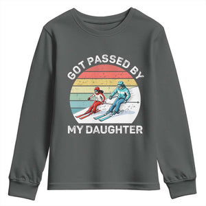 Funny Skiing Dad Youth Sweatshirt Got Passed By My Daughter Retro Vintage TS11 Dark Heather Print Your Wear