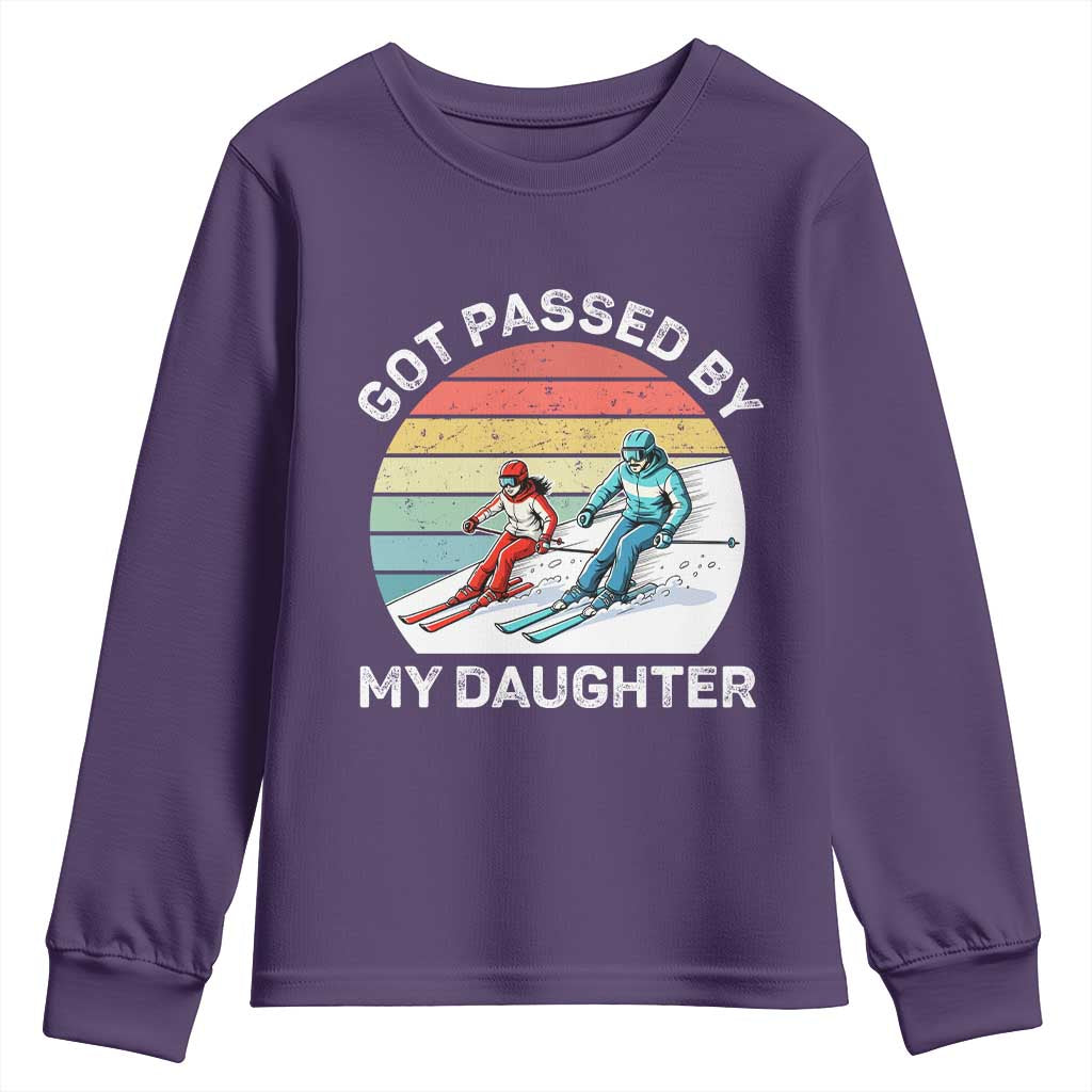 Funny Skiing Dad Youth Sweatshirt Got Passed By My Daughter Retro Vintage TS11 Purple Print Your Wear