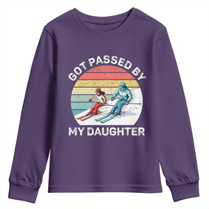 Funny Skiing Dad Youth Sweatshirt Got Passed By My Daughter Retro Vintage TS11 Purple Print Your Wear