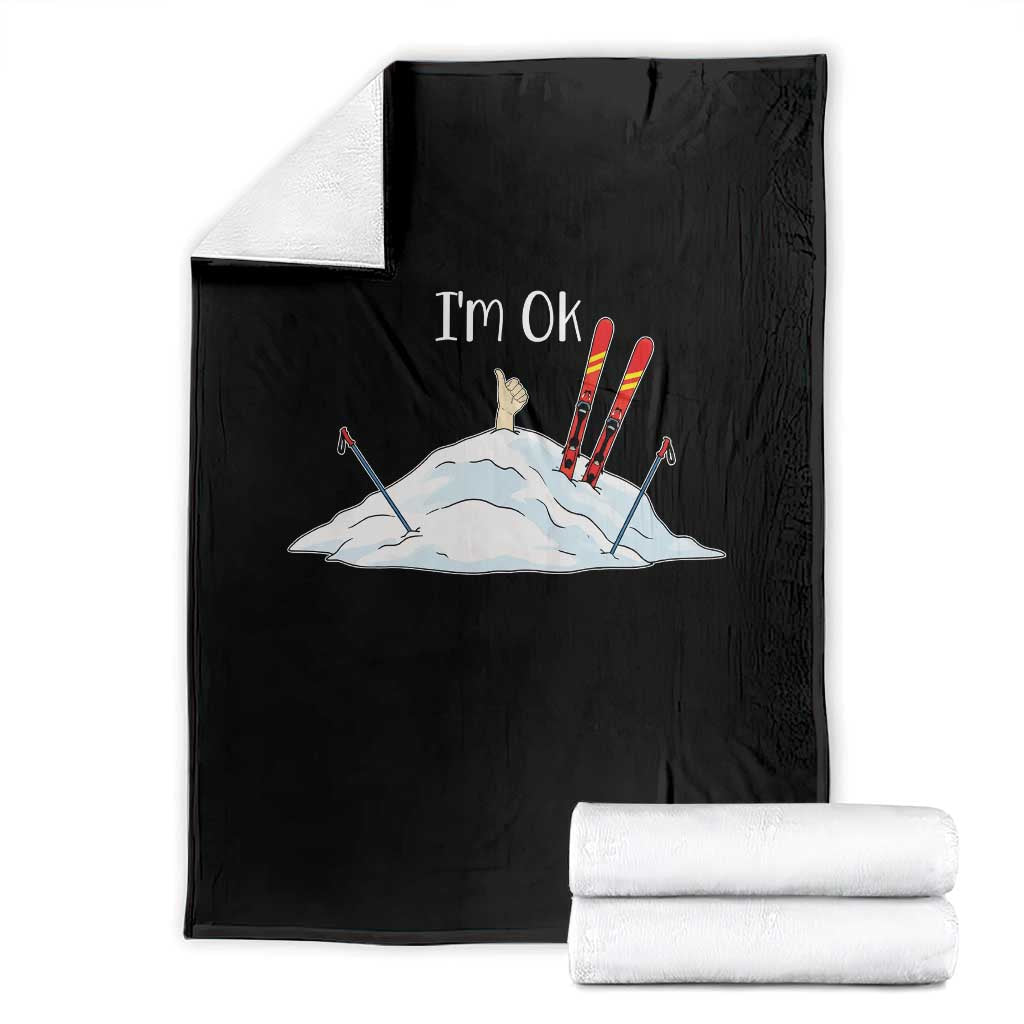 Funny Skiing Snowboarding Throw Blanket I Am Okay Ski Crash Winter Sport TS11 Black Print Your Wear