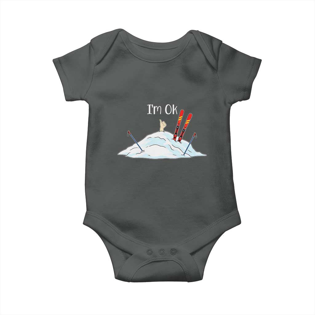 Funny Skiing Snowboarding Baby Onesie I Am Okay Ski Crash Winter Sport TS11 Dark Heather Print Your Wear