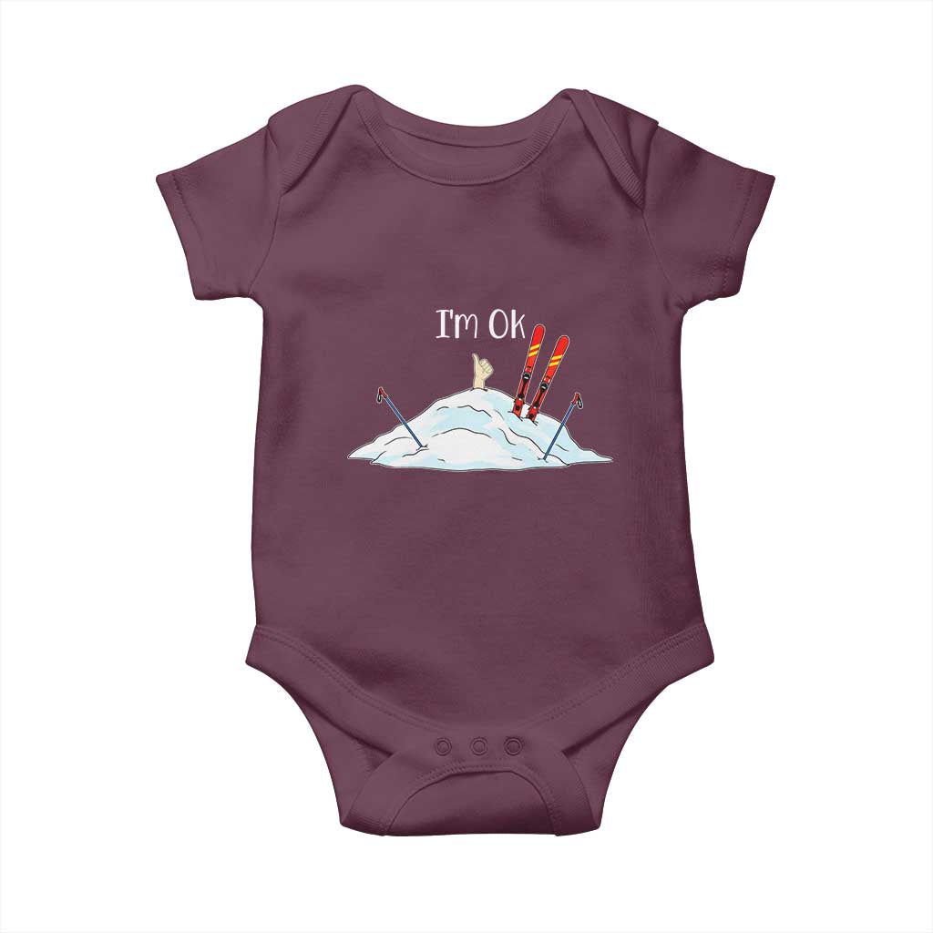 Funny Skiing Snowboarding Baby Onesie I Am Okay Ski Crash Winter Sport TS11 Maroon Print Your Wear