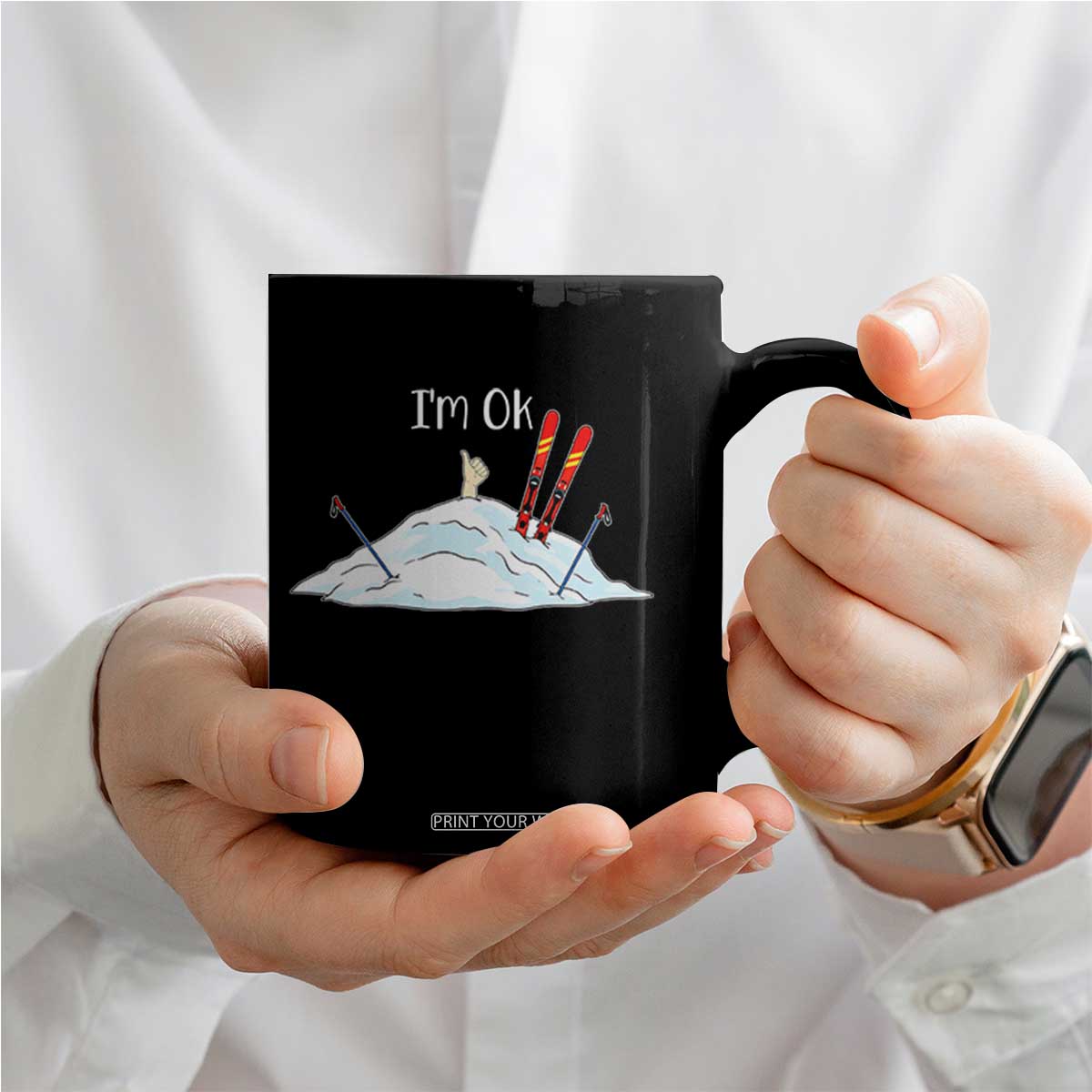Funny Skiing Snowboarding Coffee Mug I Am Okay Ski Crash Winter Sport TS11 Print Your Wear