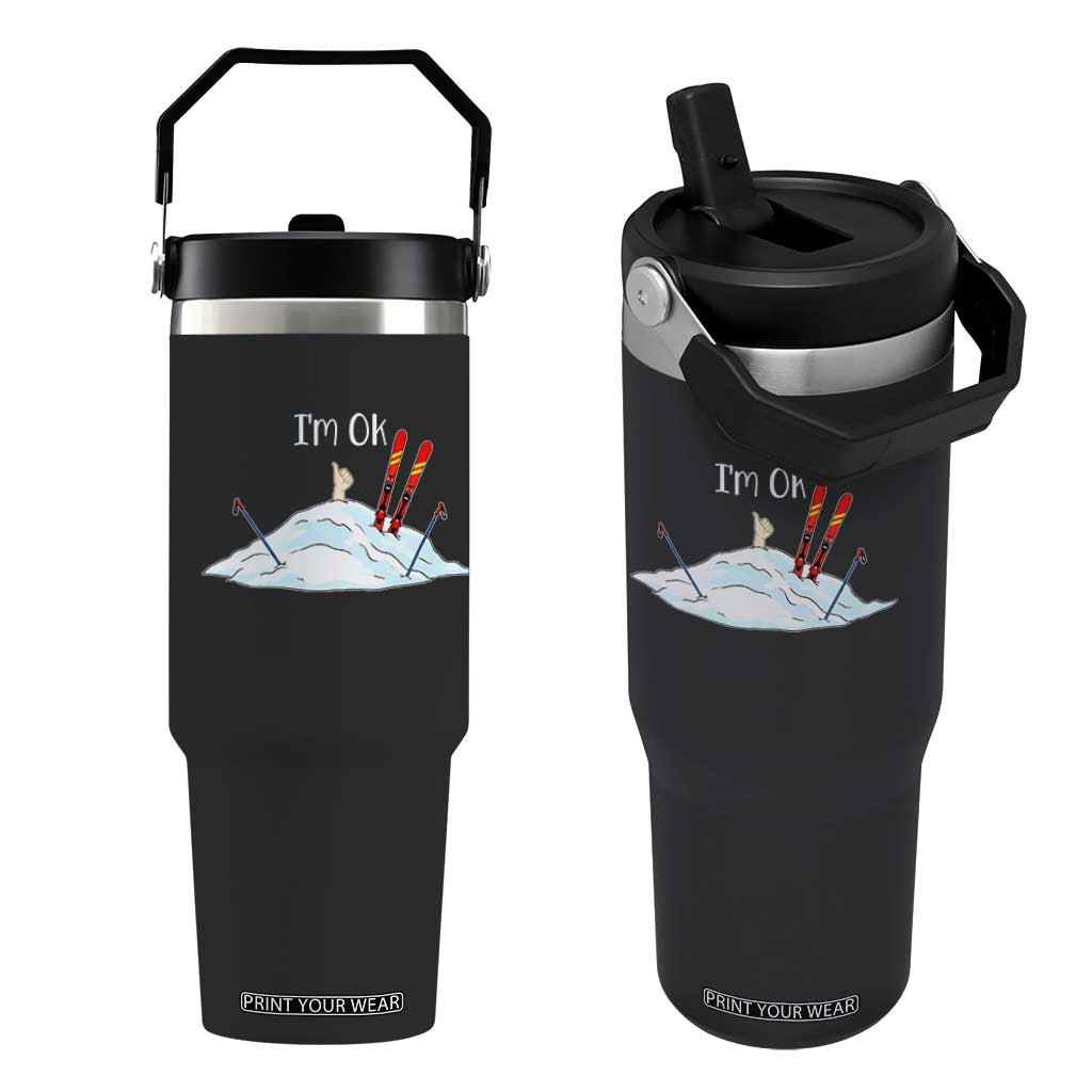 Funny Skiing Snowboarding Flip Straw Tumbler I Am Okay Ski Crash Winter Sport TS11 One Size: 30 oz Black Print Your Wear