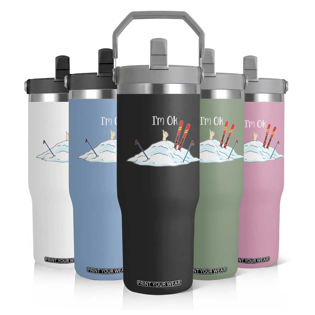 Funny Skiing Snowboarding Flip Straw Tumbler I Am Okay Ski Crash Winter Sport TS11 Print Your Wear