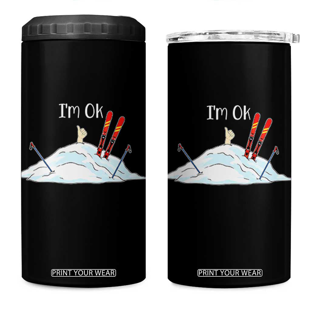 Funny Skiing Snowboarding 4 in 1 Can Cooler Tumbler I Am Okay Ski Crash Winter Sport TS11 One Size: 16 oz Black Print Your Wear