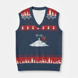 Funny Skiing Snowboarding V-Neck Knit Sweater Vest I Am Okay Ski Crash Winter Sport TS11 Navy Red Print Your Wear