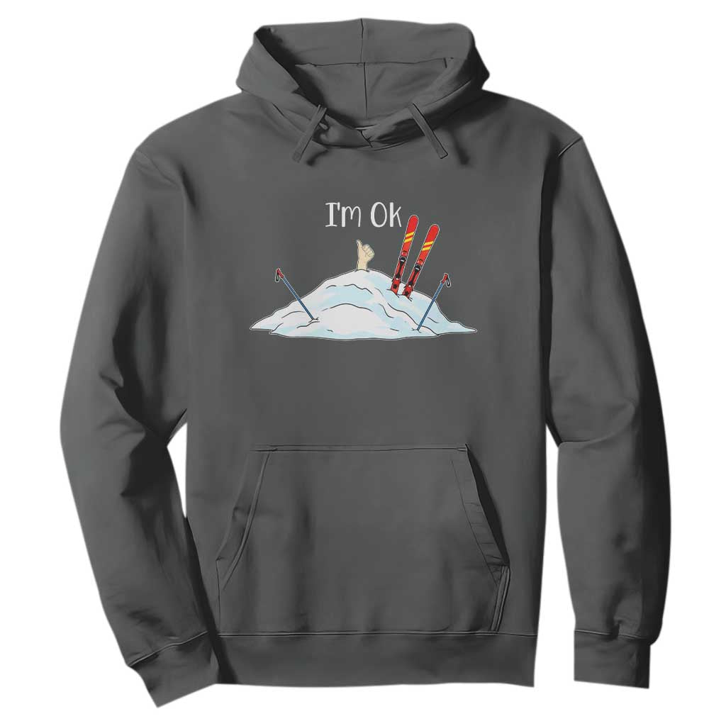 Funny Skiing Snowboarding Hoodie I Am Okay Ski Crash Winter Sport TS11 Dark Heather Print Your Wear