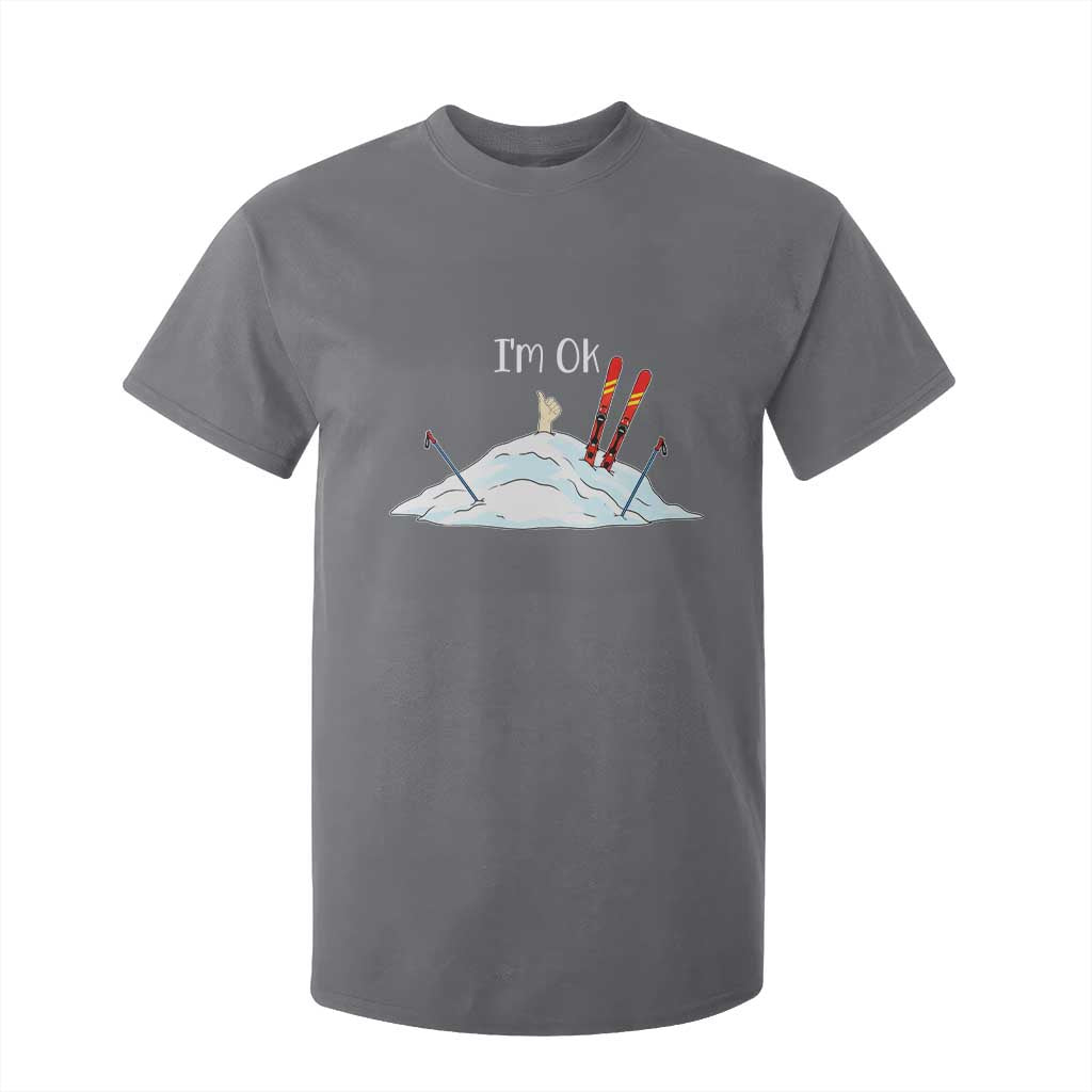 Funny Skiing Snowboarding T Shirt For Kid I Am Okay Ski Crash Winter Sport TS11 Charcoal Print Your Wear