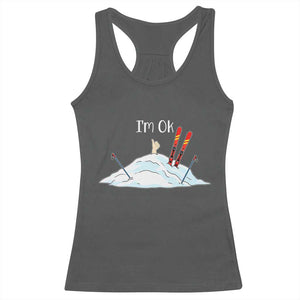 Funny Skiing Snowboarding Racerback Tank Top I Am Okay Ski Crash Winter Sport TS11 Dark Heather Print Your Wear