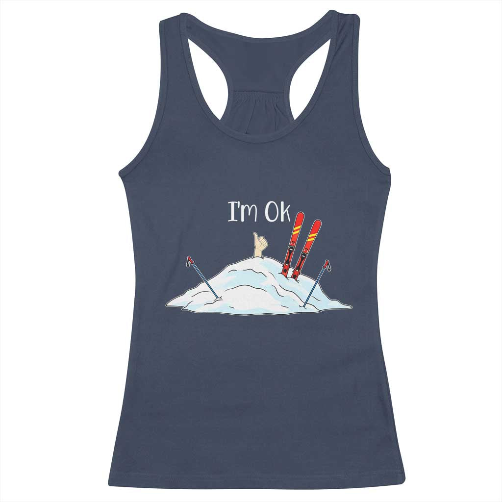 Funny Skiing Snowboarding Racerback Tank Top I Am Okay Ski Crash Winter Sport TS11 Navy Print Your Wear