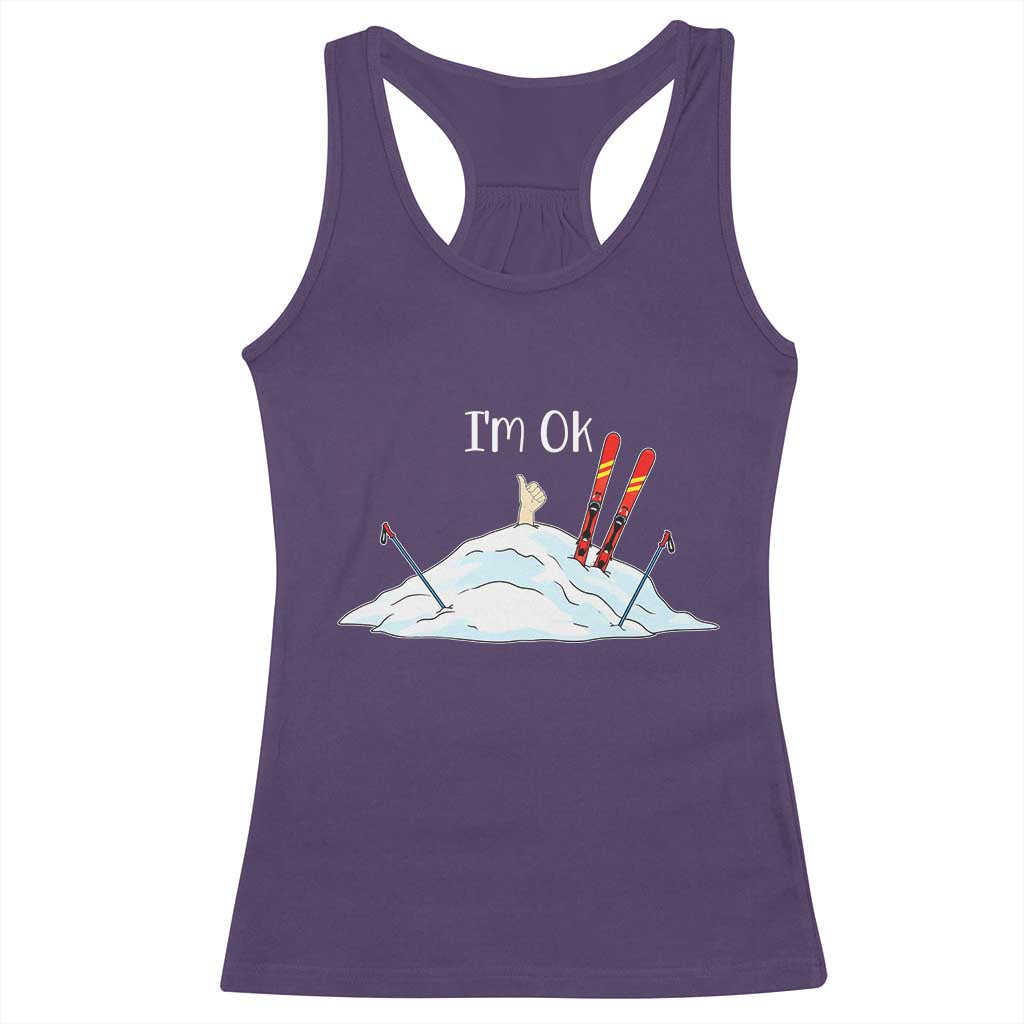 Funny Skiing Snowboarding Racerback Tank Top I Am Okay Ski Crash Winter Sport TS11 Purple Print Your Wear