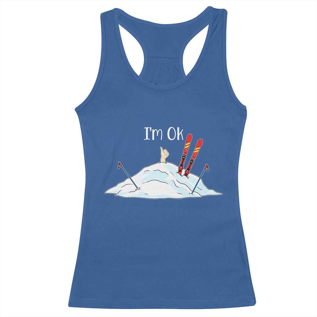 Funny Skiing Snowboarding Racerback Tank Top I Am Okay Ski Crash Winter Sport TS11 Royal Blue Print Your Wear