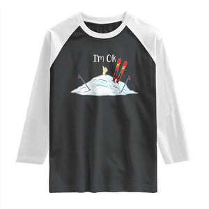 Funny Skiing Snowboarding Raglan Shirt I Am Okay Ski Crash Winter Sport TS11 Black White Print Your Wear