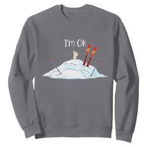 Funny Skiing Snowboarding Sweatshirt I Am Okay Ski Crash Winter Sport TS11 Charcoal Print Your Wear
