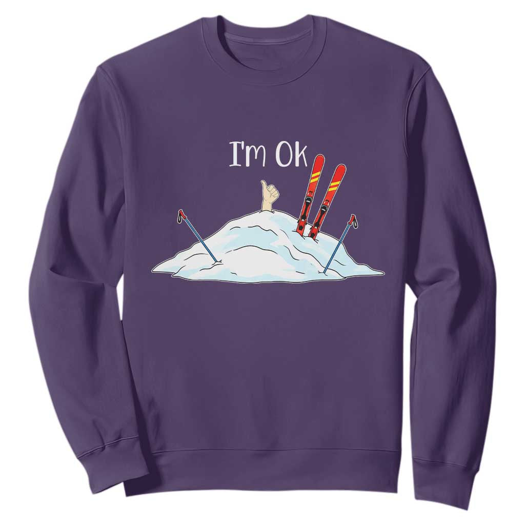 Funny Skiing Snowboarding Sweatshirt I Am Okay Ski Crash Winter Sport TS11 Purple Print Your Wear