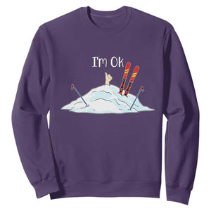 Funny Skiing Snowboarding Sweatshirt I Am Okay Ski Crash Winter Sport TS11 Purple Print Your Wear
