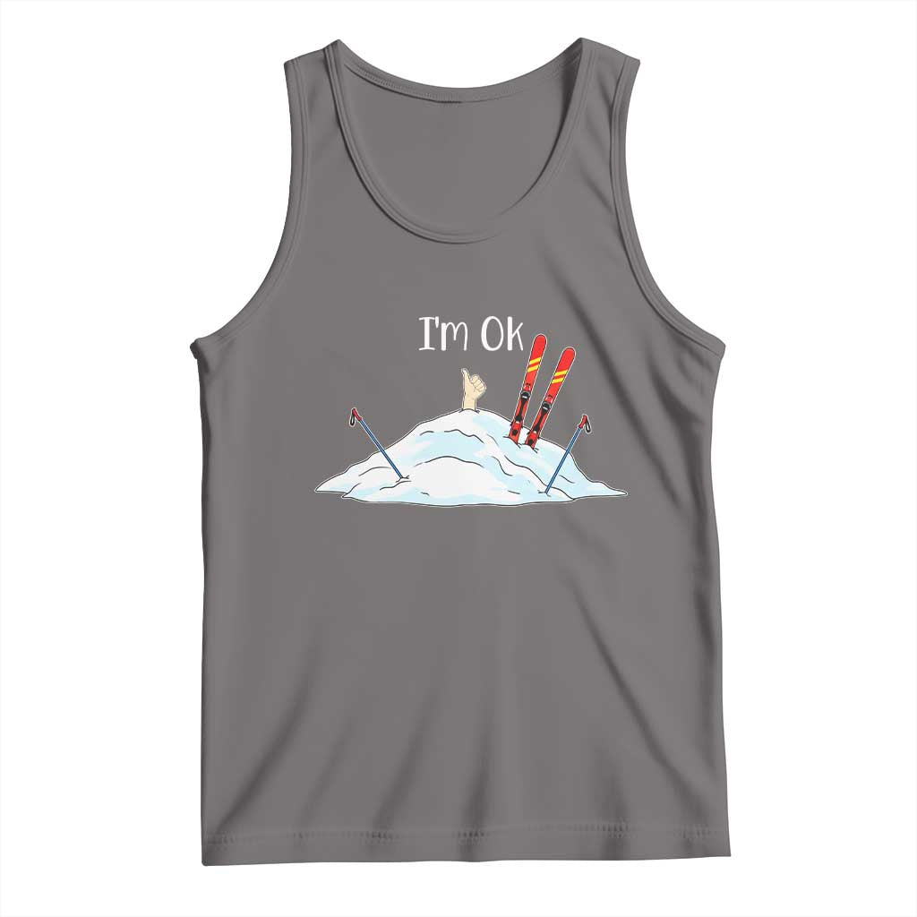 Funny Skiing Snowboarding Tank Top I Am Okay Ski Crash Winter Sport TS11 Deep Heather Print Your Wear