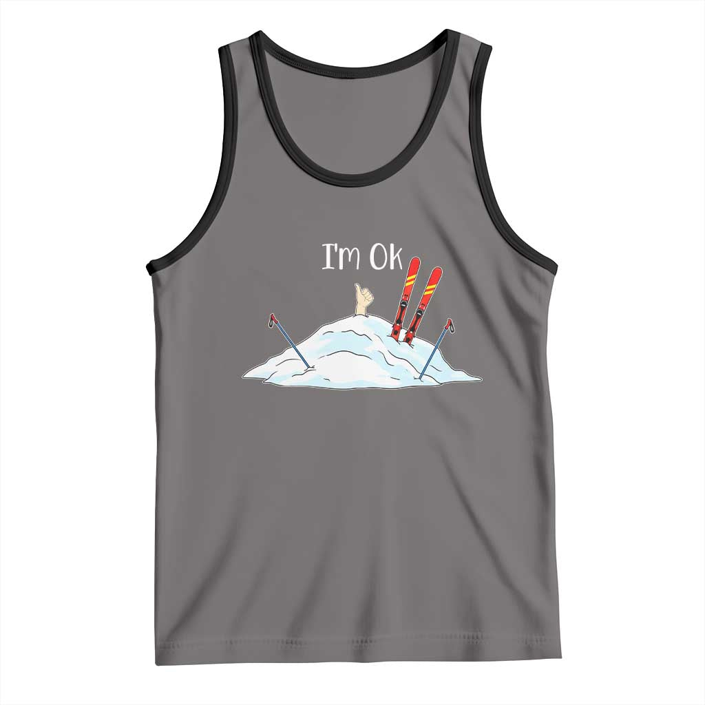 Funny Skiing Snowboarding Tank Top I Am Okay Ski Crash Winter Sport TS11 Deep Heather Black Print Your Wear