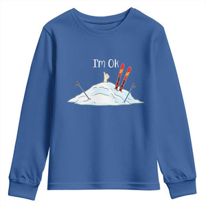 Funny Skiing Snowboarding Youth Sweatshirt I Am Okay Ski Crash Winter Sport TS11 Royal Blue Print Your Wear