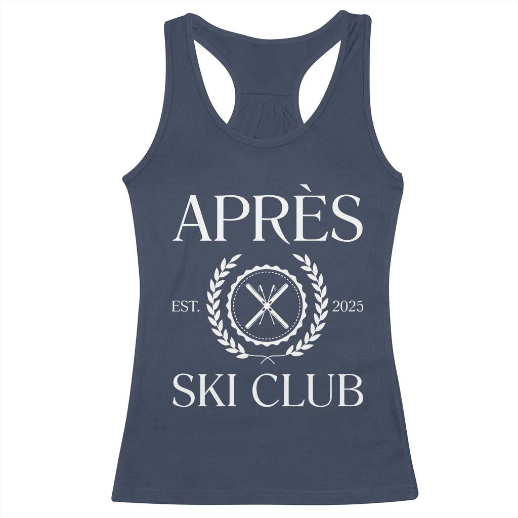 Apres Ski Club 2025 Racerback Tank Top Winter Vacation Drinking Party TS11 Navy Print Your Wear
