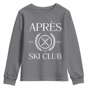 Apres Ski Club 2025 Youth Sweatshirt Winter Vacation Drinking Party TS11 Charcoal Print Your Wear