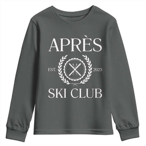Apres Ski Club 2025 Youth Sweatshirt Winter Vacation Drinking Party TS11 Dark Heather Print Your Wear
