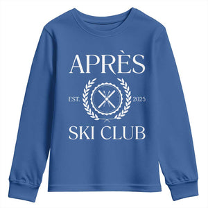 Apres Ski Club 2025 Youth Sweatshirt Winter Vacation Drinking Party TS11 Royal Blue Print Your Wear