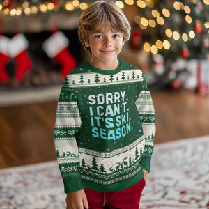 Funny Sorry I Cant It Is Ski Season Ugly Christmas Sweater Winter Sports Ski Athlete TS11 Forest Green Beige Print Your Wear