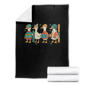 Funny Ski Snowboard Goose Throw Blanket Up To Snow Good Winter Sport TS11 Black Print Your Wear
