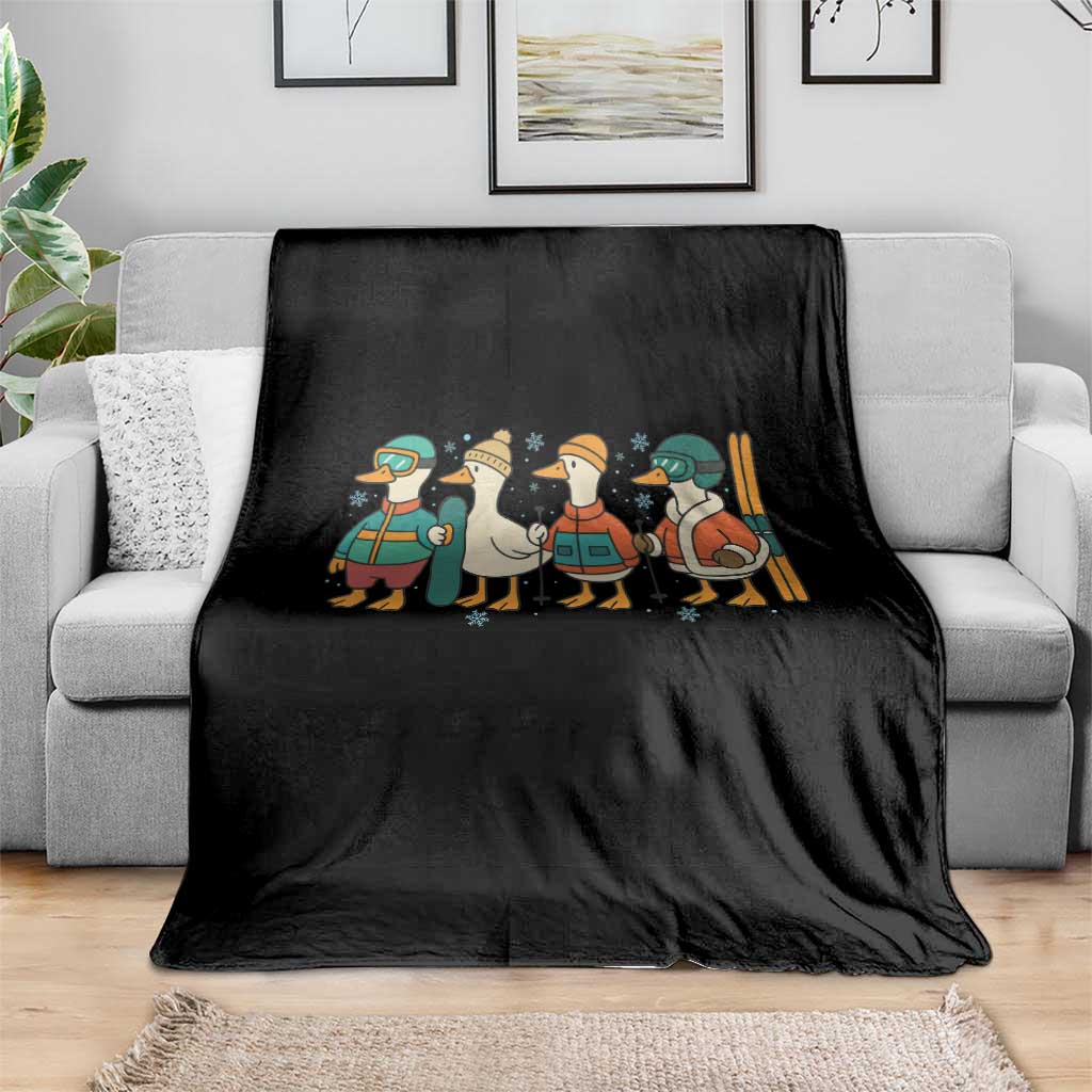 Funny Ski Snowboard Goose Throw Blanket Up To Snow Good Winter Sport TS11 Print Your Wear