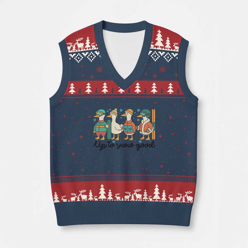 Funny Ski Snowboard Goose V-Neck Knit Sweater Vest Up To Snow Good Winter Sport TS11 Navy Red Print Your Wear