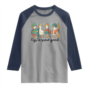Funny Ski Snowboard Goose Raglan Shirt Up To Snow Good Winter Sport TS11 Sport Gray Navy Print Your Wear