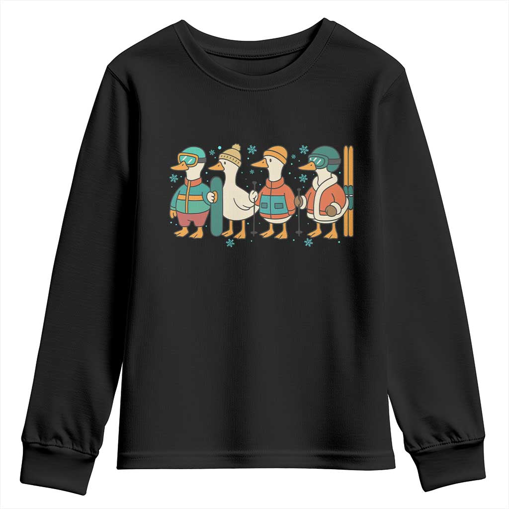 Funny Ski Snowboard Goose Youth Sweatshirt Up To Snow Good Winter Sport TS11 Black Print Your Wear