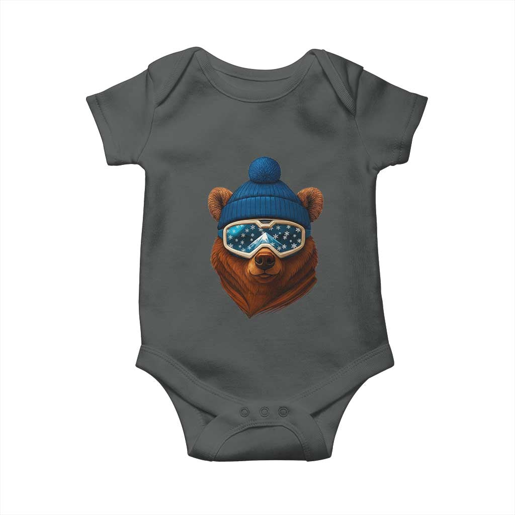 Grizzly Bear Snowboard Goggles Skiing Snow Winter Sport Baby Onesie TS11 Dark Heather Print Your Wear