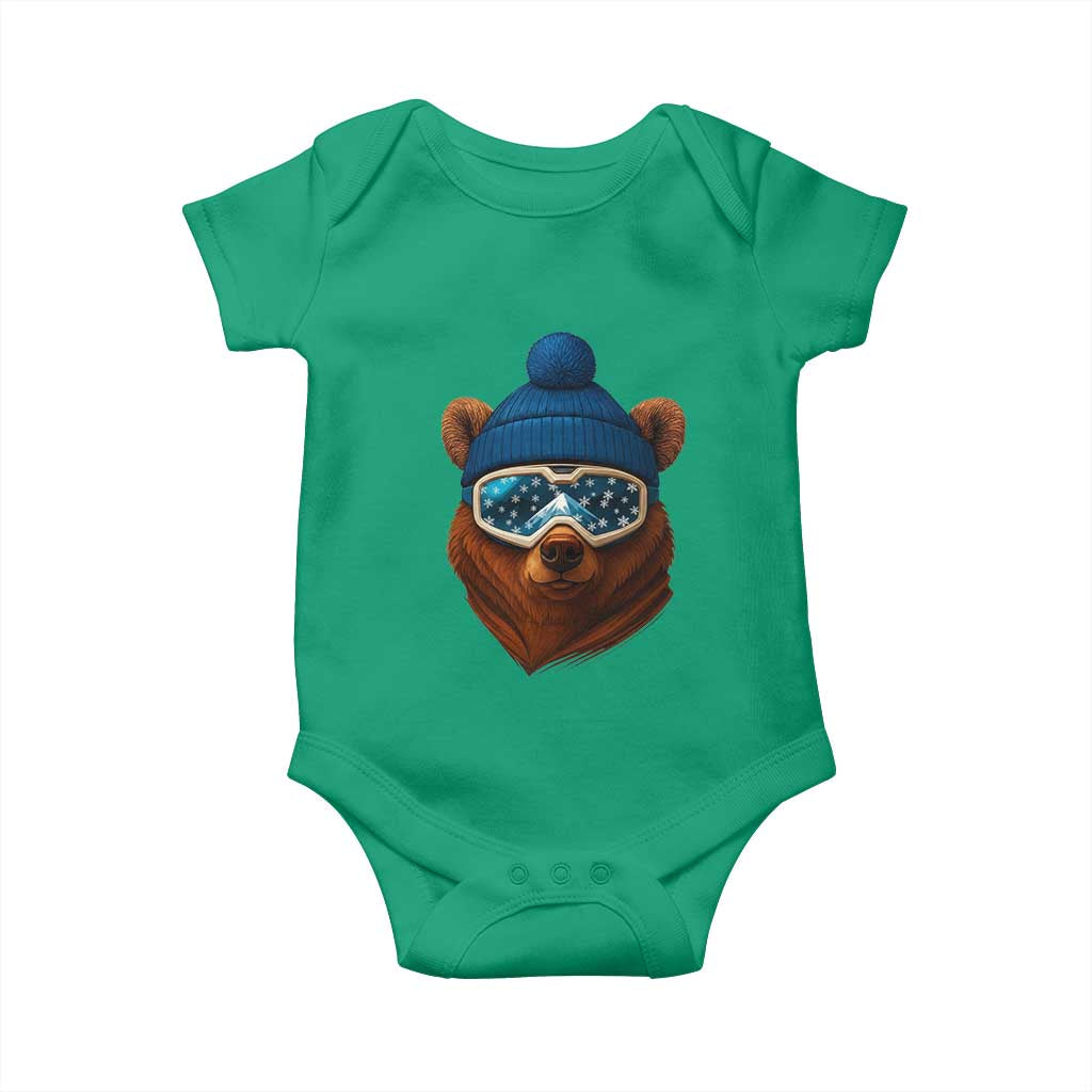 Grizzly Bear Snowboard Goggles Skiing Snow Winter Sport Baby Onesie TS11 Irish Green Print Your Wear