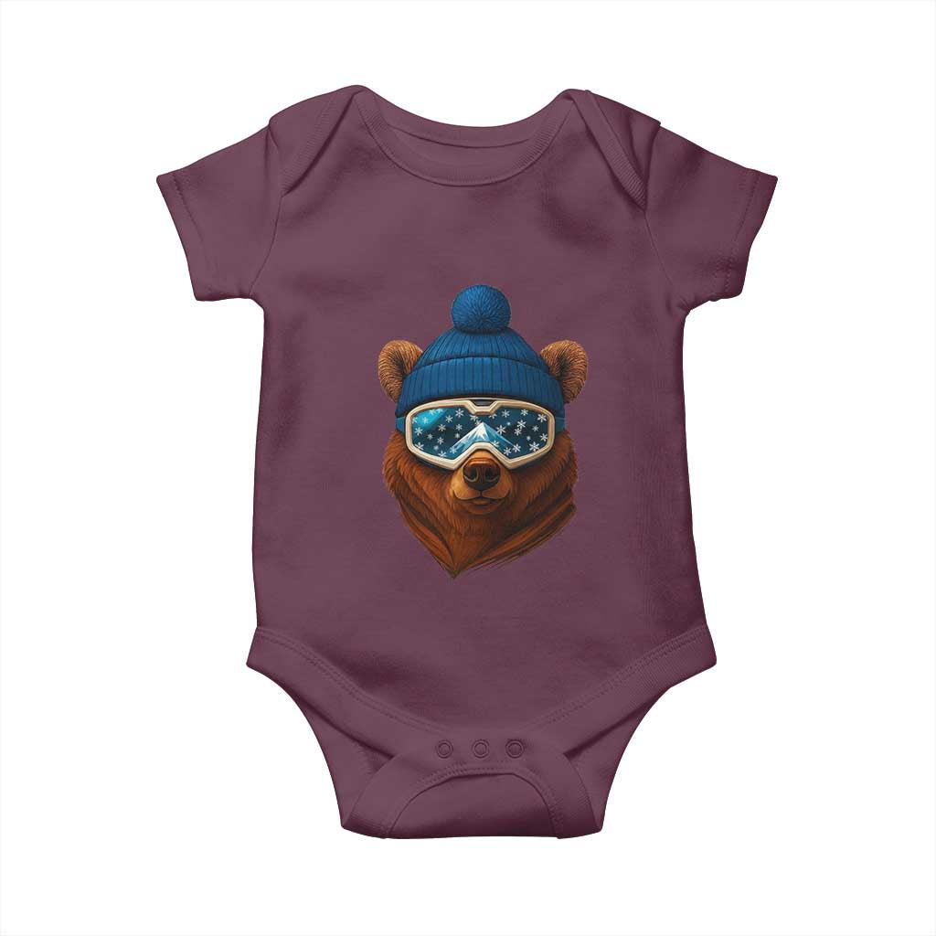 Grizzly Bear Snowboard Goggles Skiing Snow Winter Sport Baby Onesie TS11 Maroon Print Your Wear