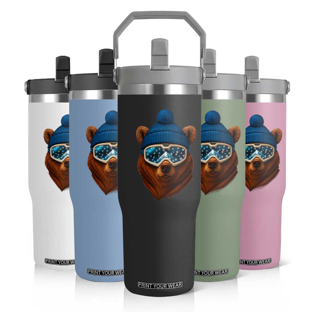 Grizzly Bear Snowboard Goggles Skiing Snow Winter Sport Flip Straw Tumbler TS11 Print Your Wear