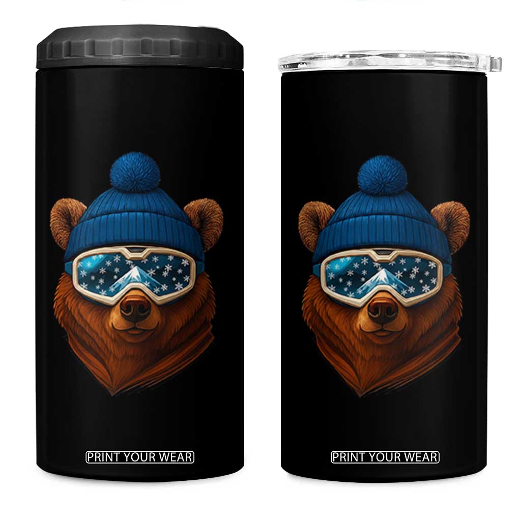 Grizzly Bear Snowboard Goggles Skiing Snow Winter Sport 4 in 1 Can Cooler Tumbler TS11 One Size: 16 oz Black Print Your Wear