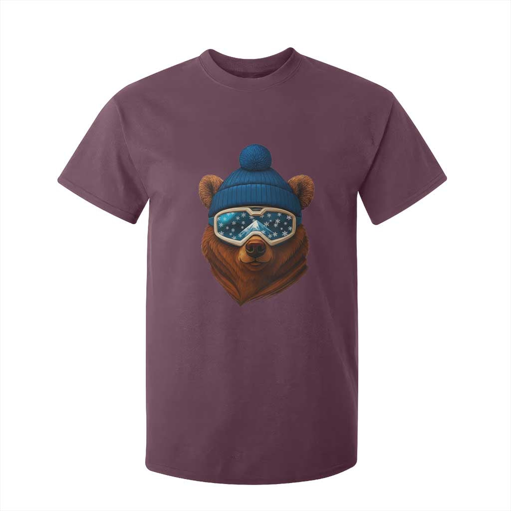 Grizzly Bear Snowboard Goggles Skiing Snow Winter Sport T Shirt For Kid TS11 Maroon Print Your Wear
