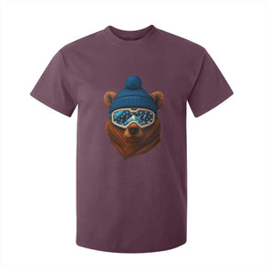 Grizzly Bear Snowboard Goggles Skiing Snow Winter Sport T Shirt For Kid TS11 Maroon Print Your Wear
