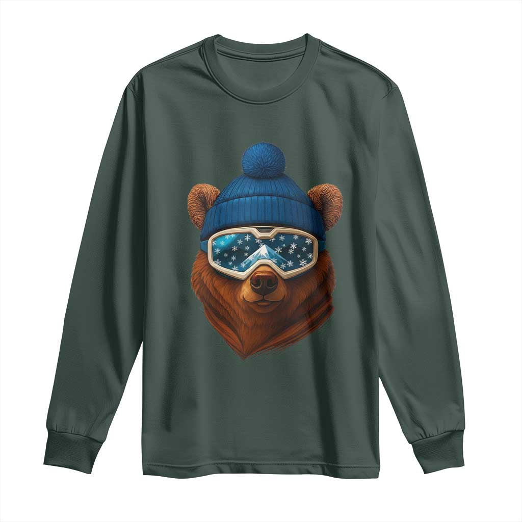 Grizzly Bear Snowboard Goggles Skiing Snow Winter Sport Long Sleeve Shirt TS11 Dark Forest Green Print Your Wear