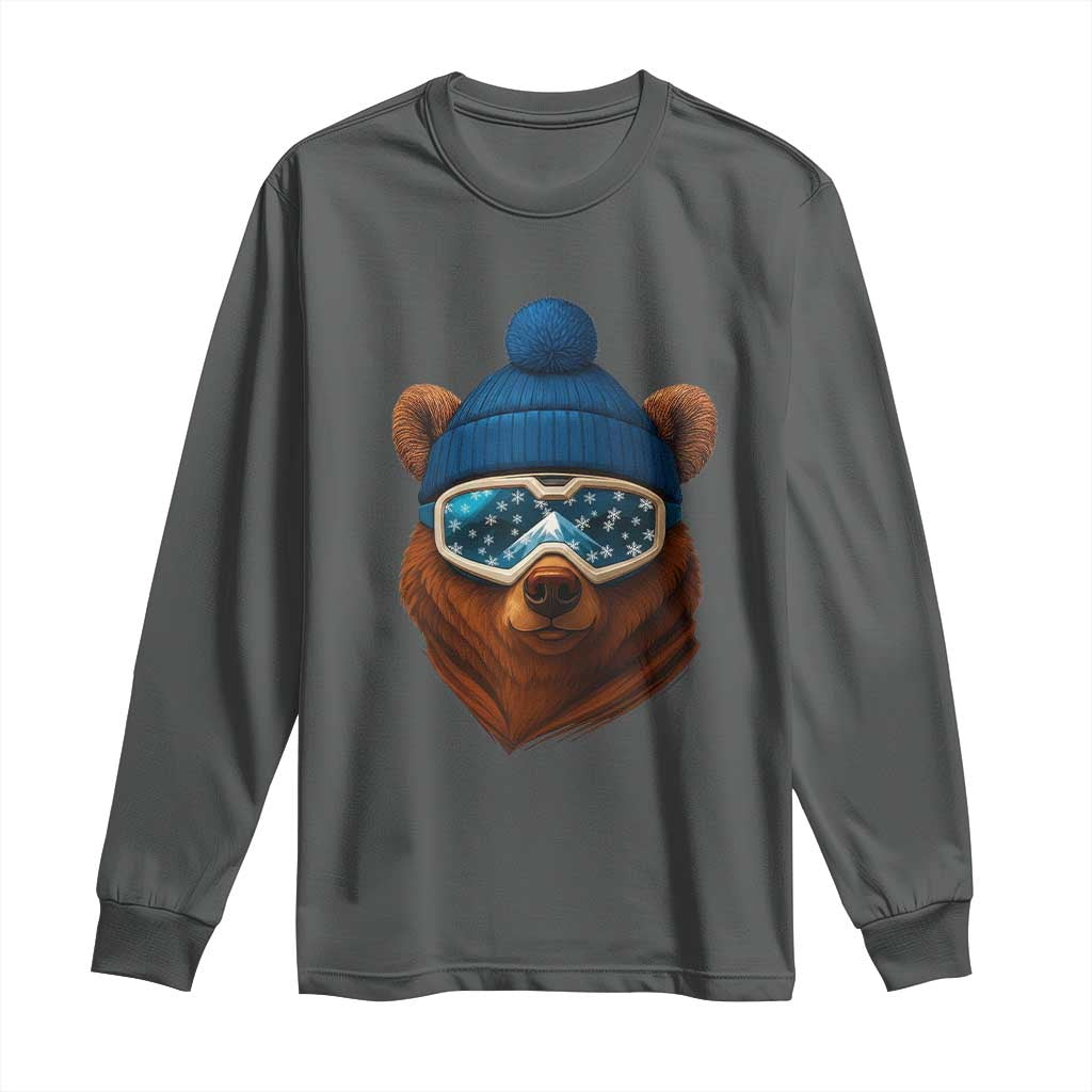 Grizzly Bear Snowboard Goggles Skiing Snow Winter Sport Long Sleeve Shirt TS11 Dark Heather Print Your Wear