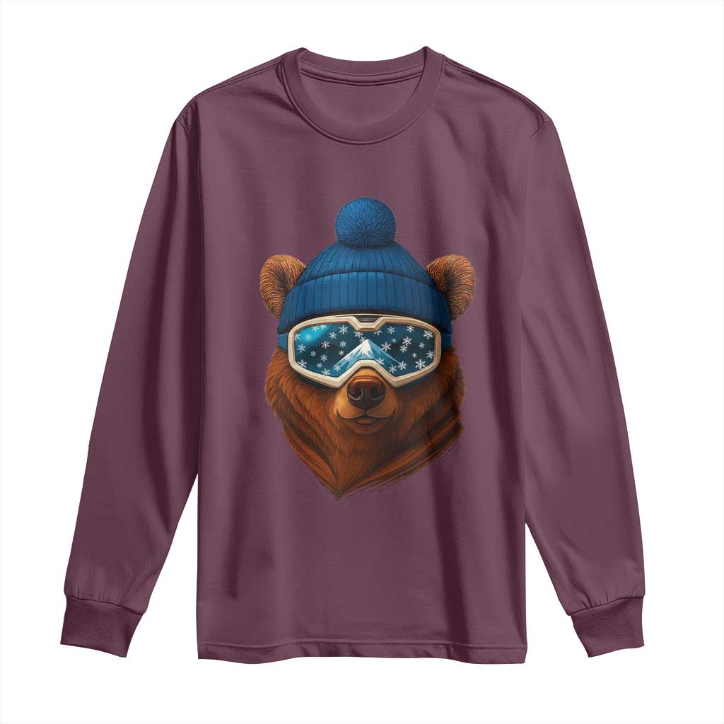 Grizzly Bear Snowboard Goggles Skiing Snow Winter Sport Long Sleeve Shirt TS11 Maroon Print Your Wear