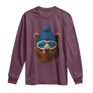 Grizzly Bear Snowboard Goggles Skiing Snow Winter Sport Long Sleeve Shirt TS11 Maroon Print Your Wear