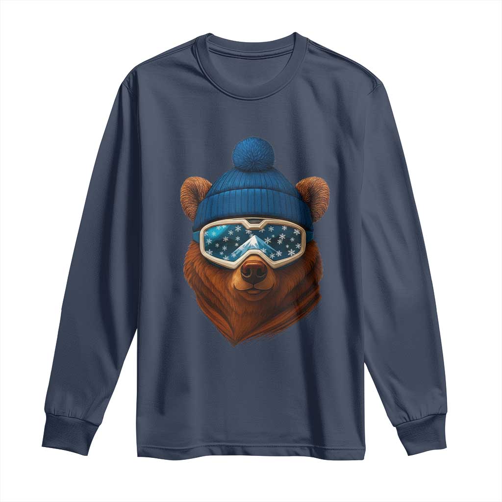 Grizzly Bear Snowboard Goggles Skiing Snow Winter Sport Long Sleeve Shirt TS11 Navy Print Your Wear