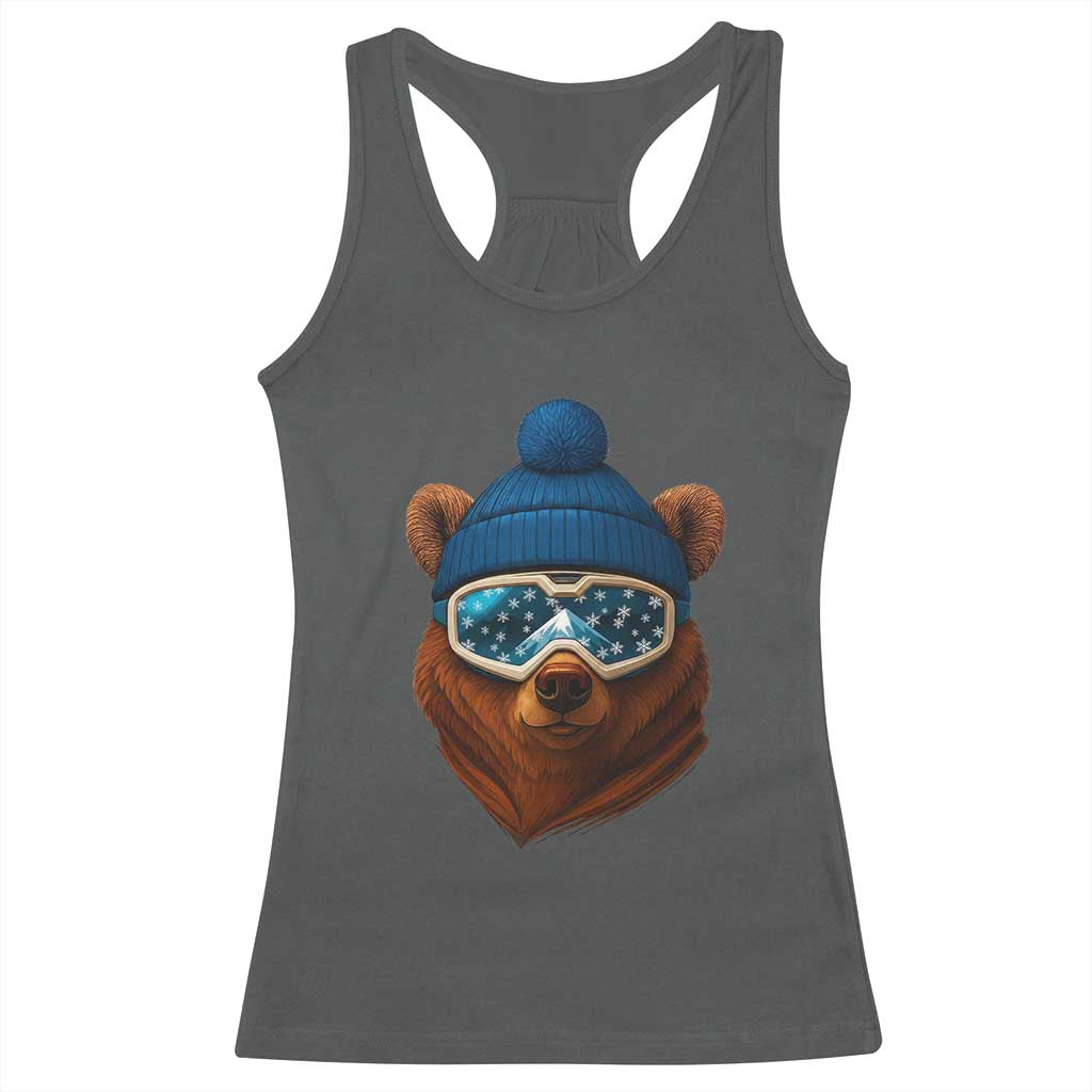 Grizzly Bear Snowboard Goggles Skiing Snow Winter Sport Racerback Tank Top TS11 Dark Heather Print Your Wear