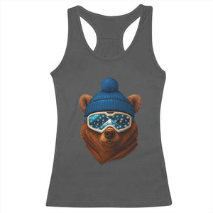 Grizzly Bear Snowboard Goggles Skiing Snow Winter Sport Racerback Tank Top TS11 Dark Heather Print Your Wear