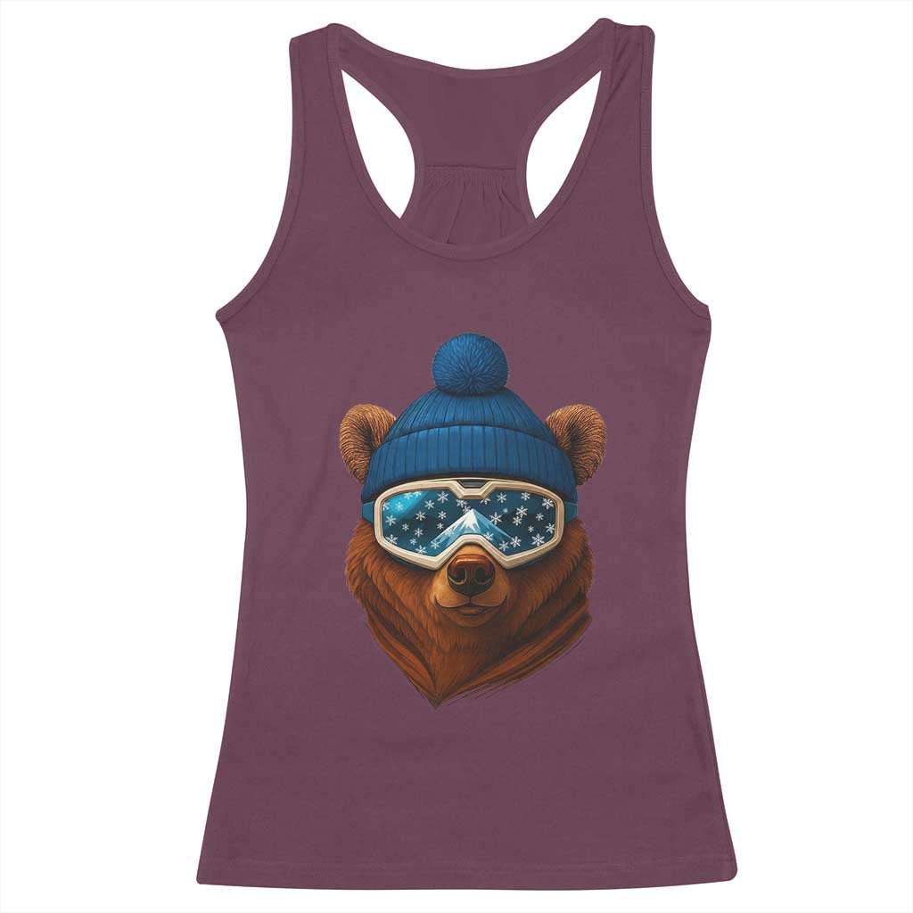 Grizzly Bear Snowboard Goggles Skiing Snow Winter Sport Racerback Tank Top TS11 Maroon Print Your Wear