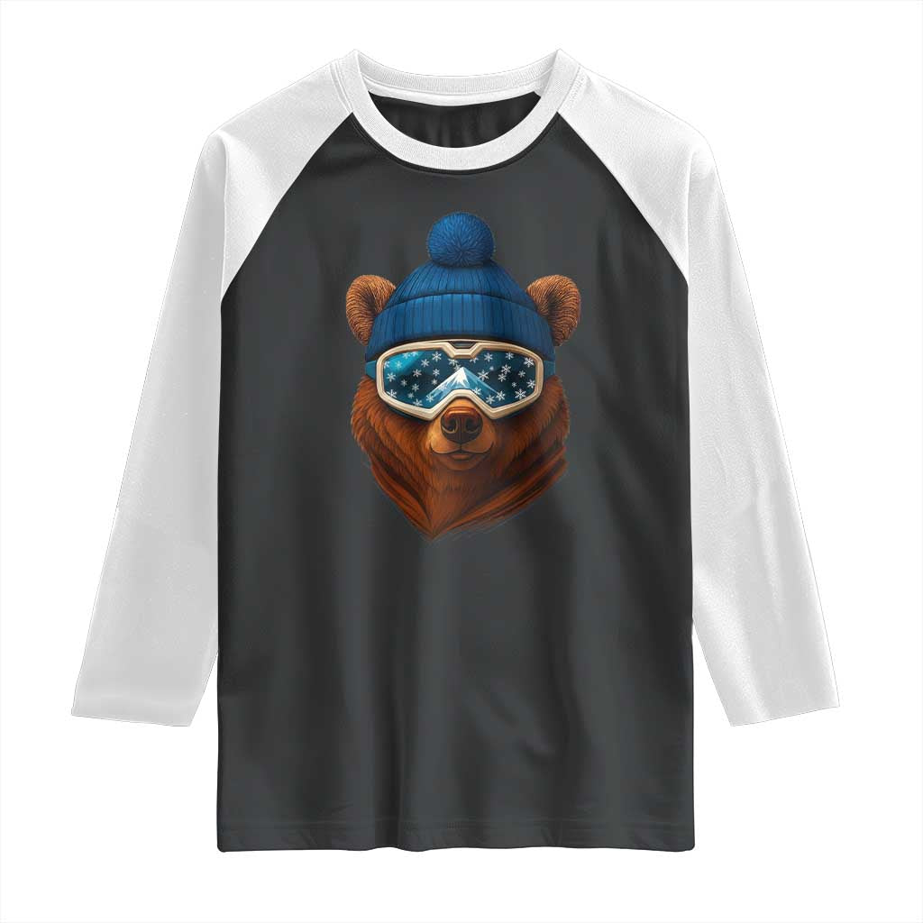 Grizzly Bear Snowboard Goggles Skiing Snow Winter Sport Raglan Shirt TS11 Black White Print Your Wear